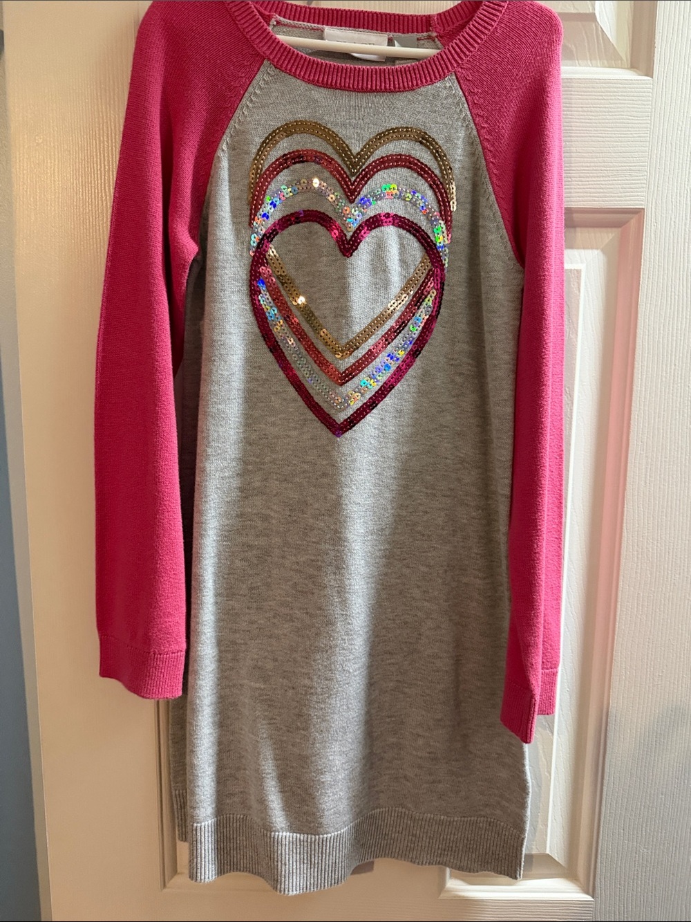 The Children's Place Gray Sweater Dress with Hot Pink Sleeves & Sequin Heart